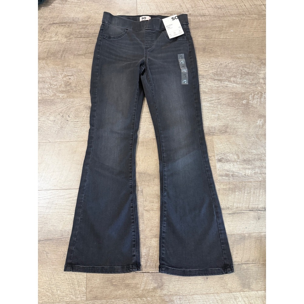 SO Girls Mid Rise Flare Superstretch Jeans Black Pull On Size 12 NWT